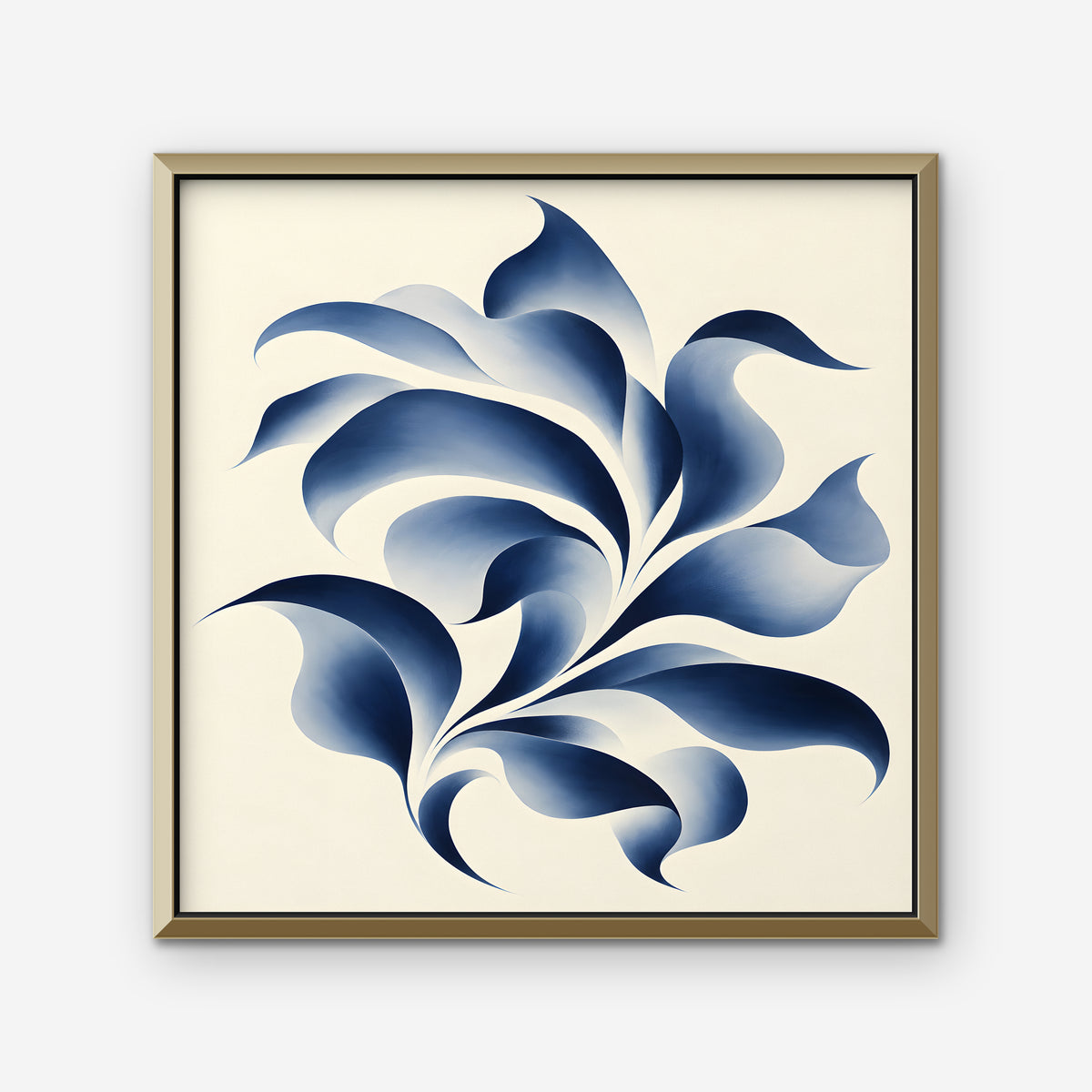 Blue Swirl Leaves Canvas Art - Square – Gold Floating Frame on white background