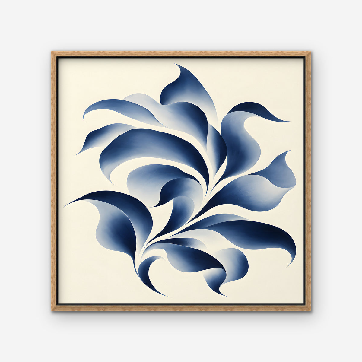 Blue Swirl Leaves Canvas Art - Square – Oak Floating Frame on white background