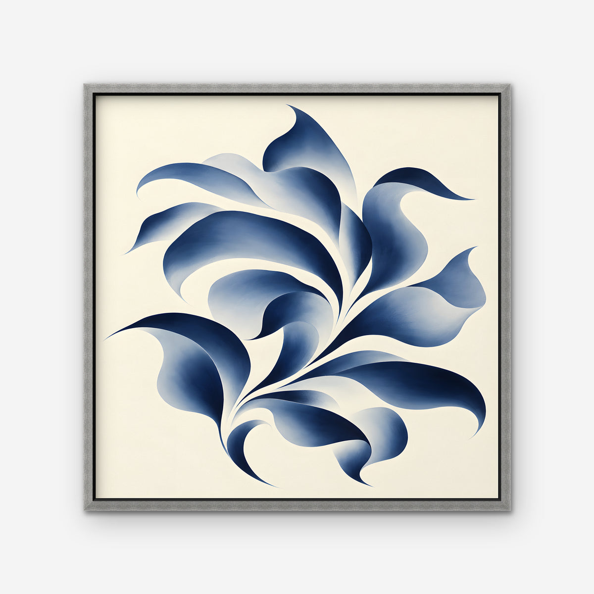 Blue Swirl Leaves Canvas Art - Square – Silver Floating Frame on white background