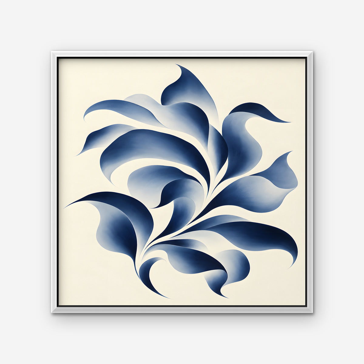 Blue Swirl Leaves Canvas Art - Square – White Floating Frame on white background