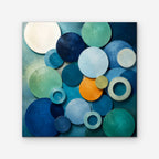 Blue Textured Circles Canvas Art – square blue and teal geometric abstract print as a gallery-wrapped canvas on a white background