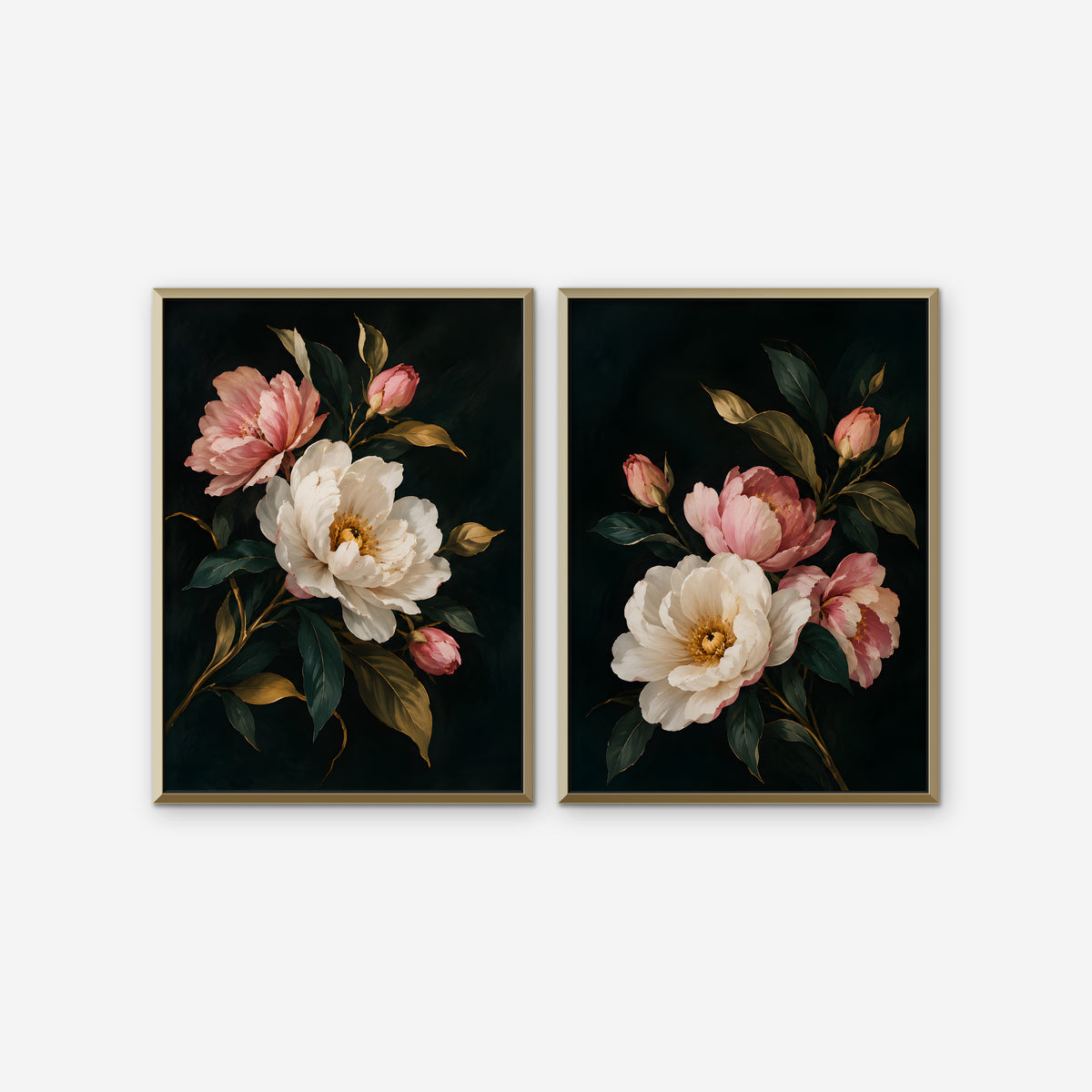 Blush Peonies Canvas Art - Set of 2 – Gold Floating Frame on white background