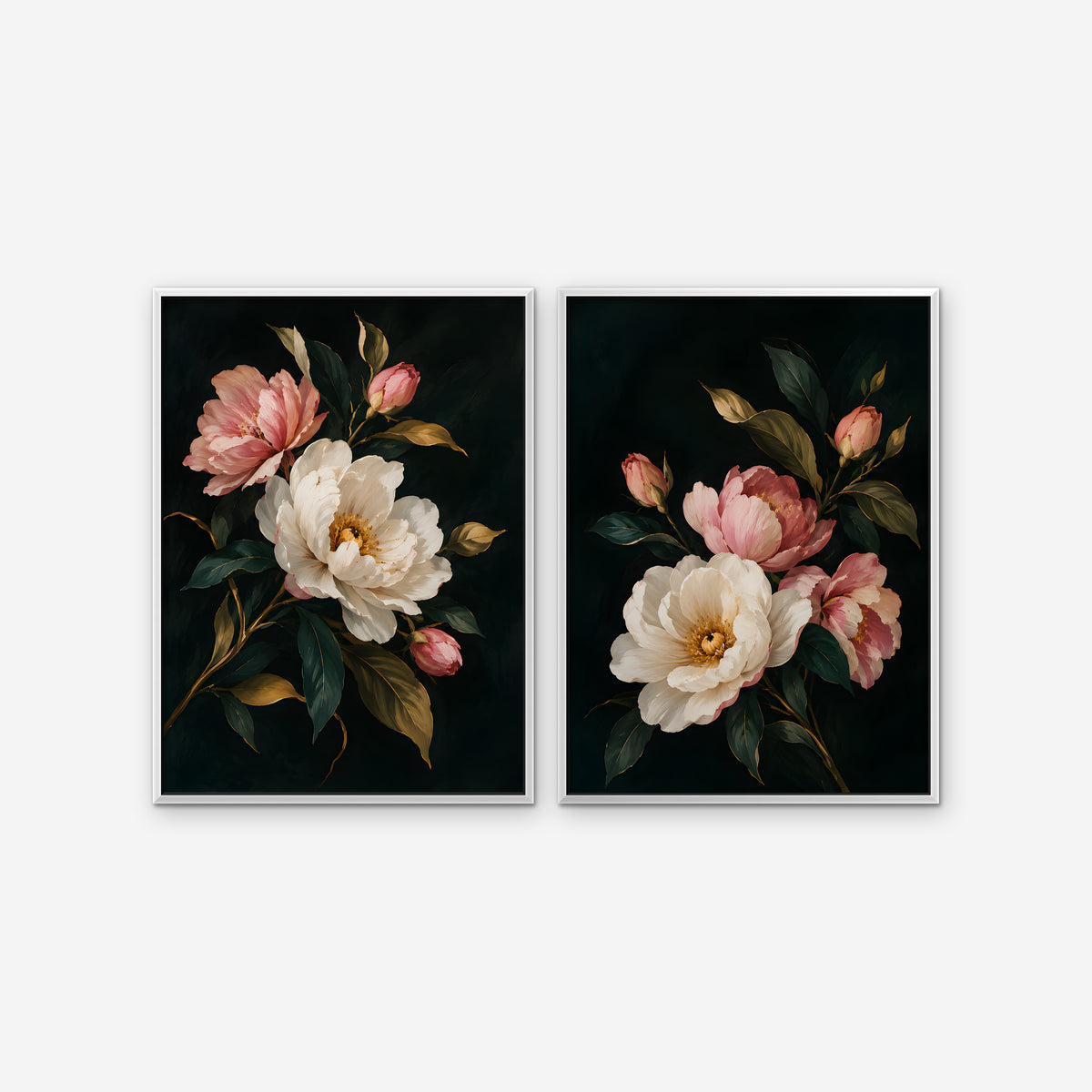 Blush Peonies Canvas Art - Set of 2 – White Floating Frame on white background