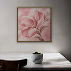 Blush Pink Bloom Canvas Art - Square – Gold Floating Frame in room setting
