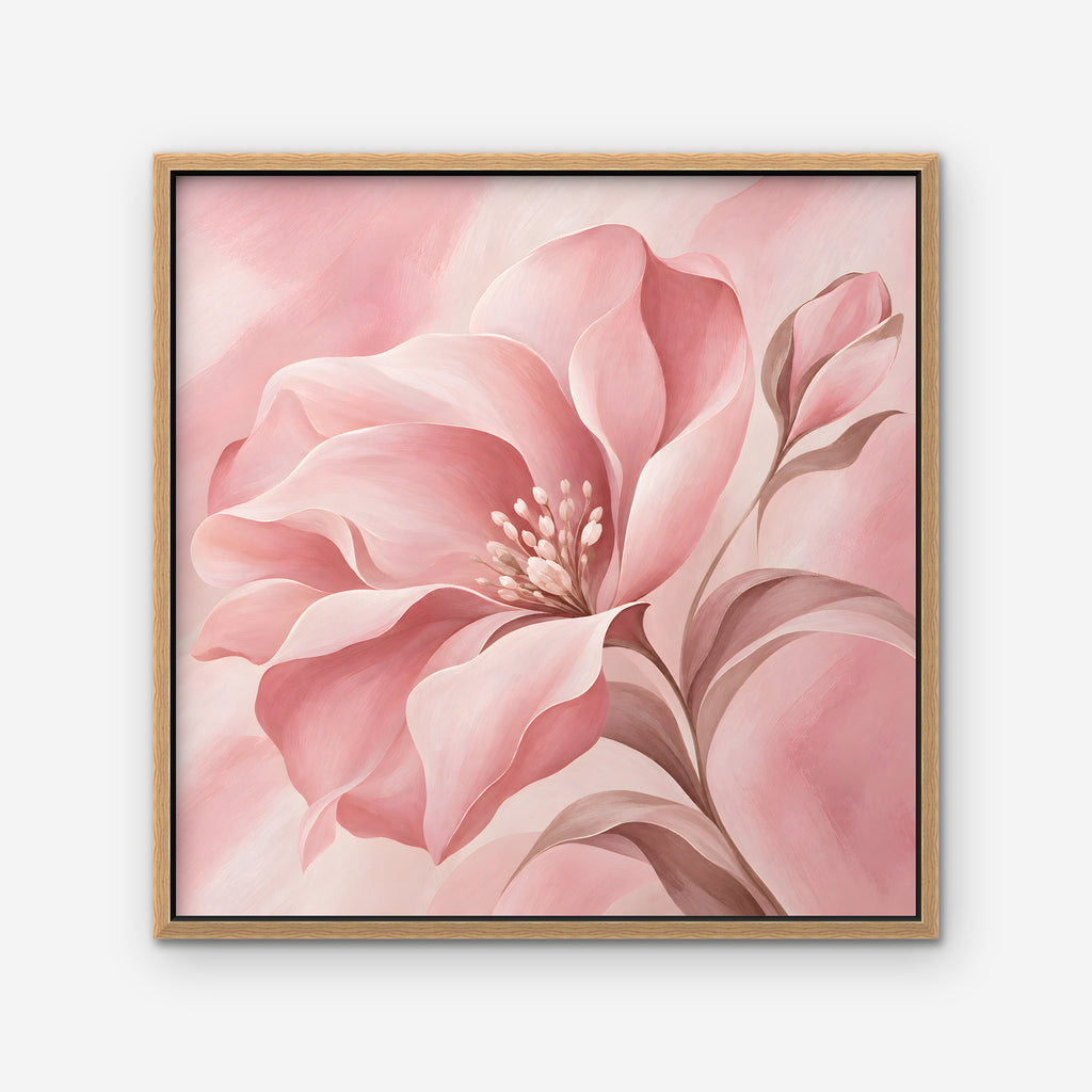 Blush Pink Bloom Canvas Art - Square – Oak Floating Frame on white background