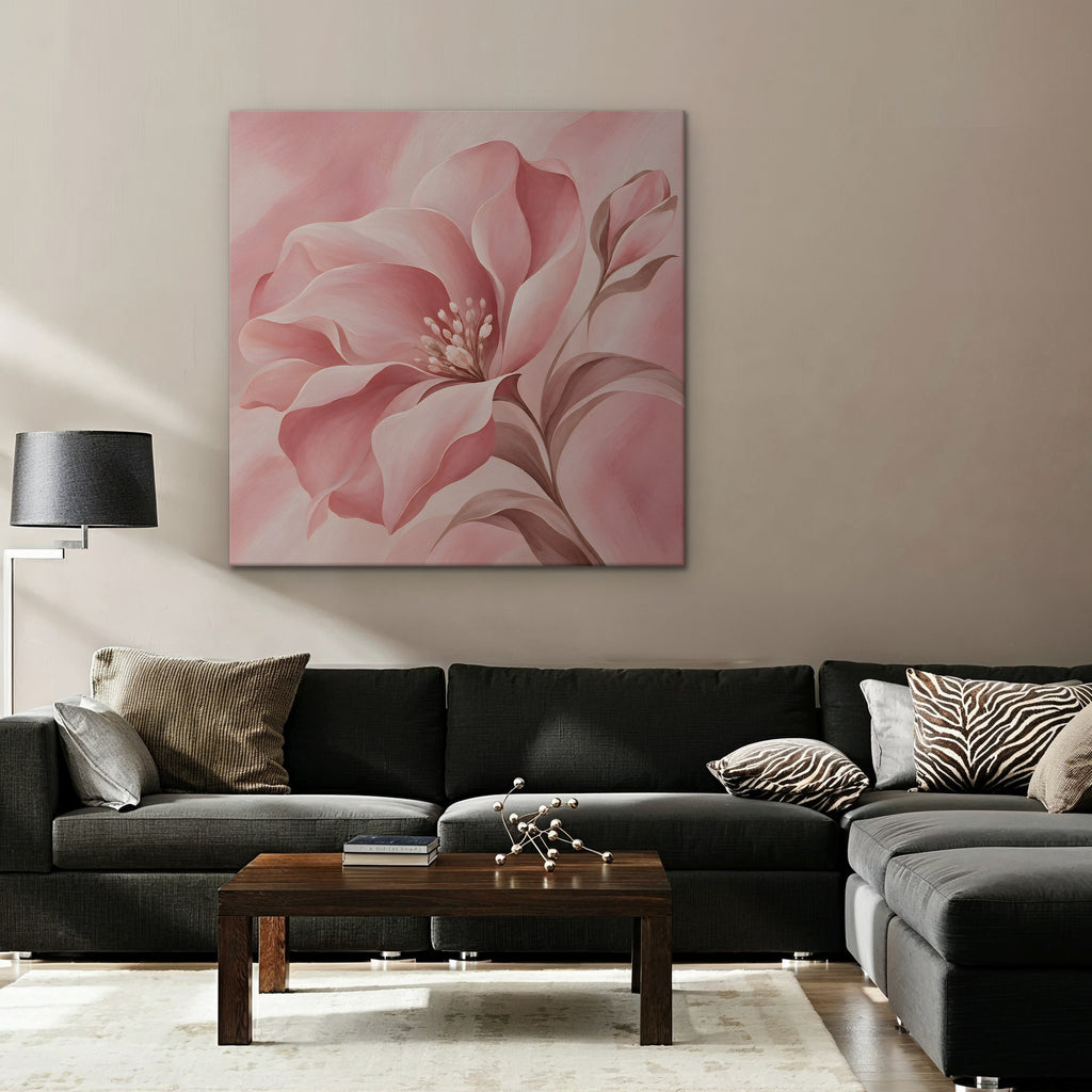 Blush Pink Bloom Canvas Art - Square – Stretched Canvas Only in room setting
