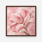 Blush Pink Bloom Canvas Art - Square – Walnut Floating Frame on white background