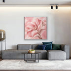 Blush Pink Bloom Canvas Art - Square – White Floating Frame in room setting