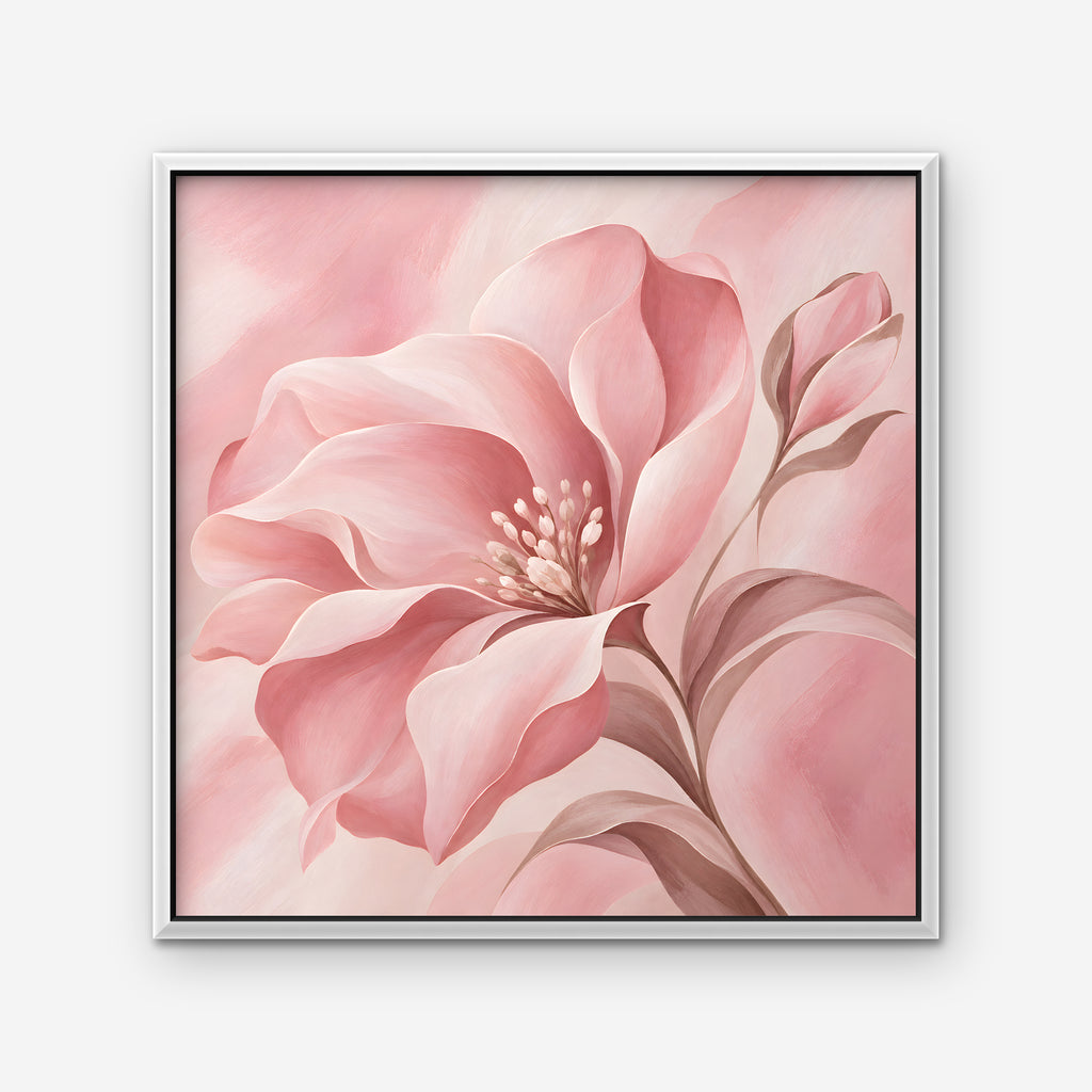 Blush Pink Bloom Canvas Art - Square – White Floating Frame on white background
