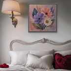 Blush Pink Bouquet Canvas Art - Square – Silver Floating Frame in room setting
