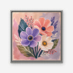 Blush Pink Bouquet Canvas Art - Square – Silver Floating Frame on white background