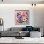 Blush Pink Bouquet Canvas Art - Square – White Floating Frame in room setting