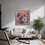 Blush Pink Bouquet Canvas Art - Square – White Floating Frame in room setting