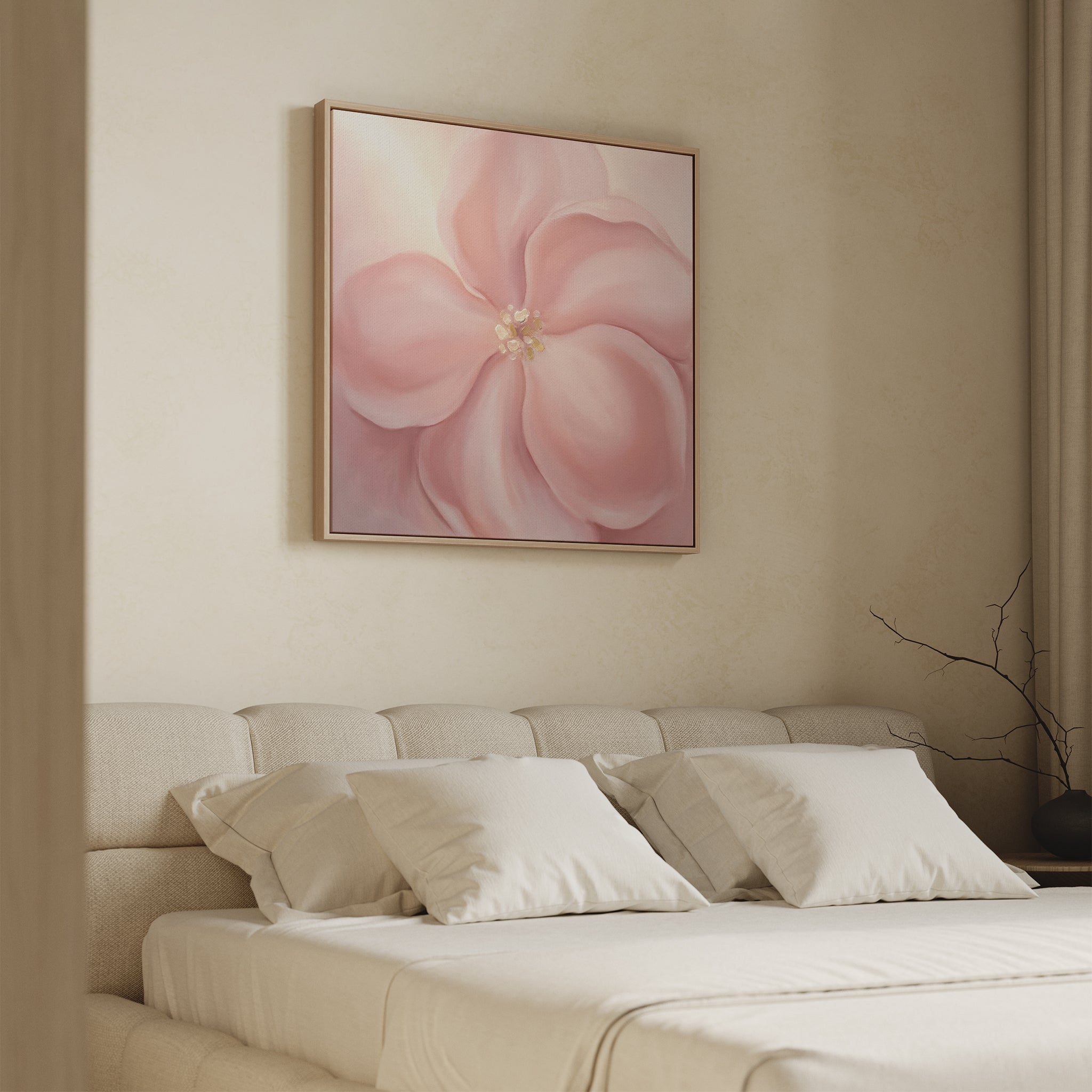 Petal Hush in Bloom – blush pink botanical canvas wall art print by Aspire Prints