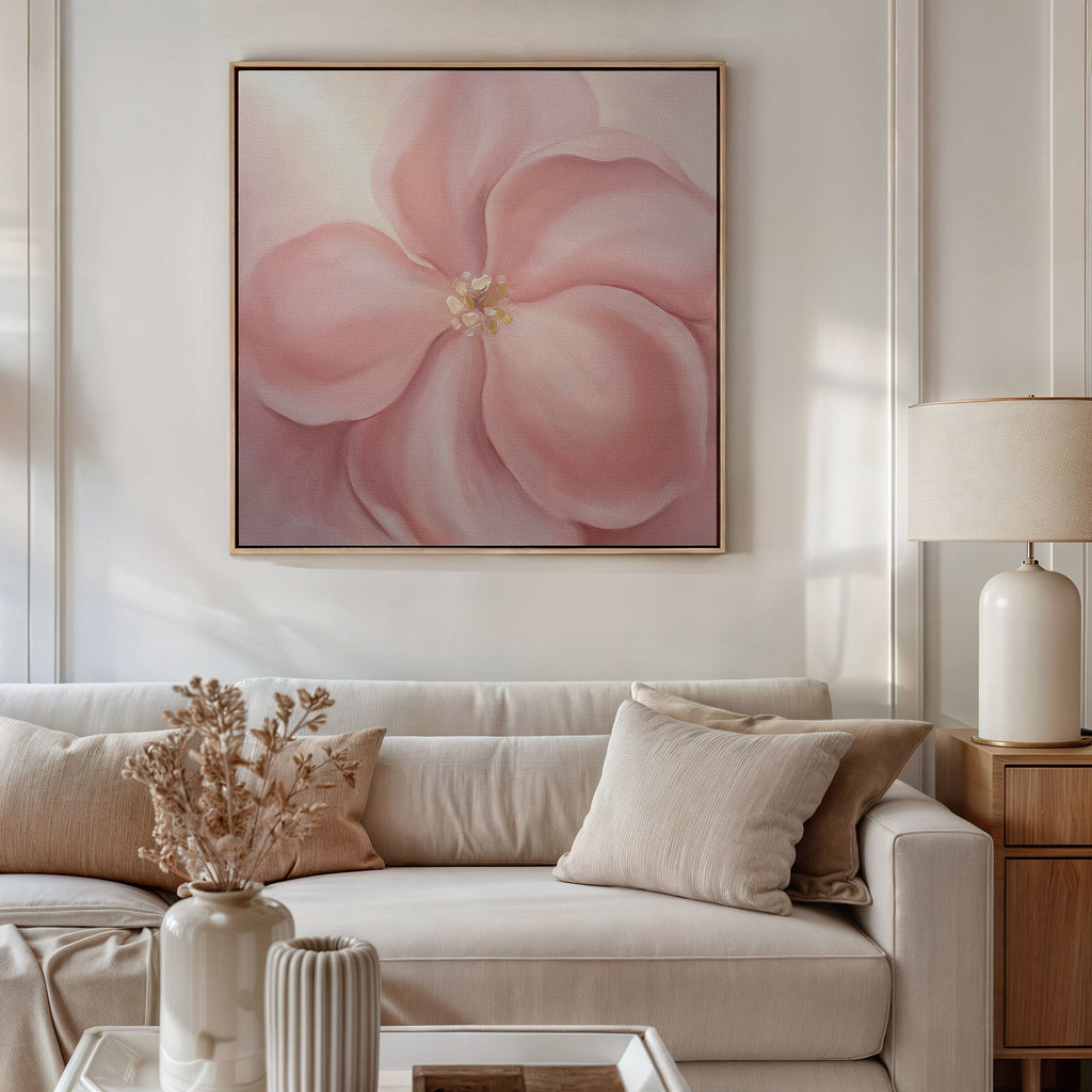 Petal Hush in Bloom – blush pink botanical canvas wall art print by Aspire Prints