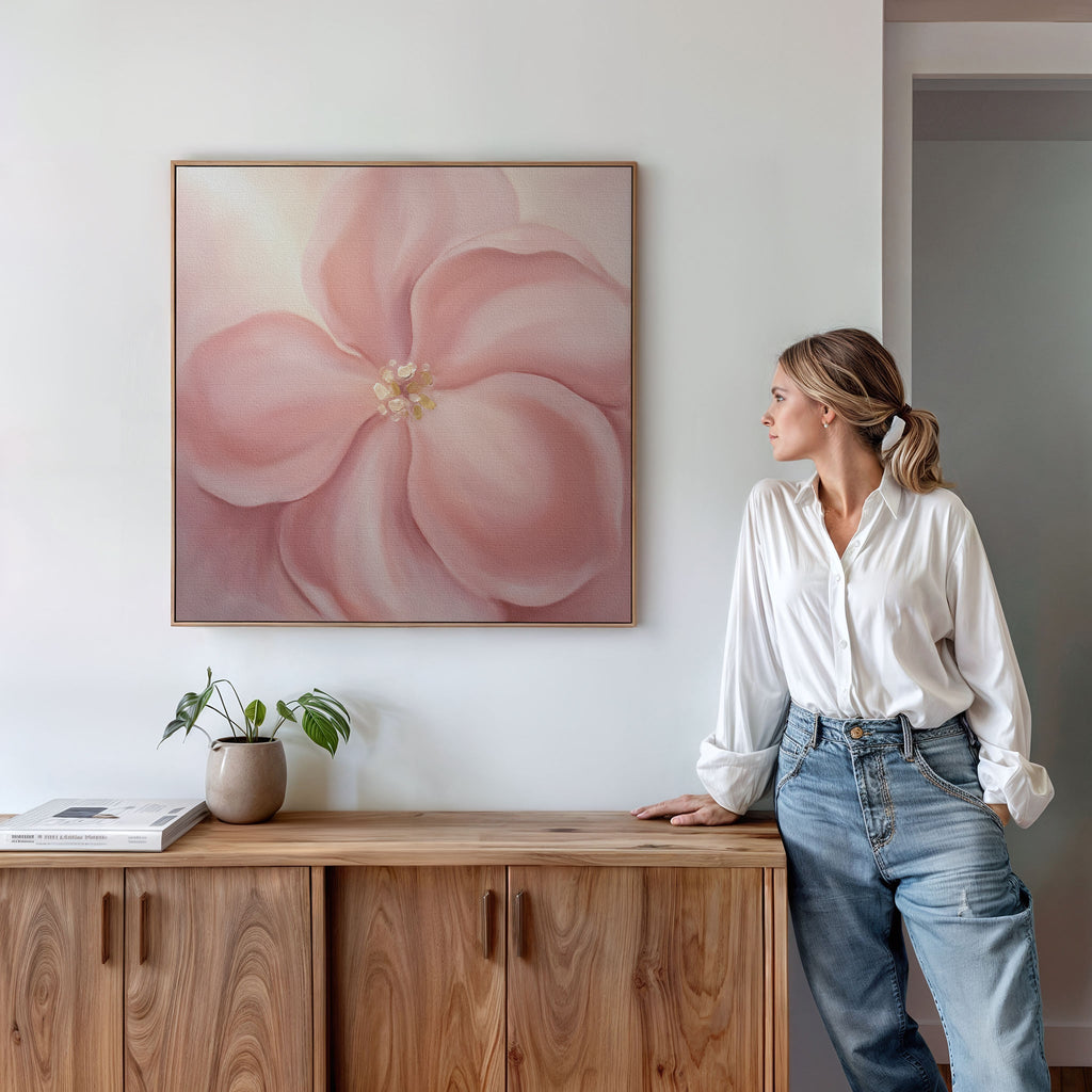 Petal Hush in Bloom – blush pink botanical canvas wall art print by Aspire Prints
