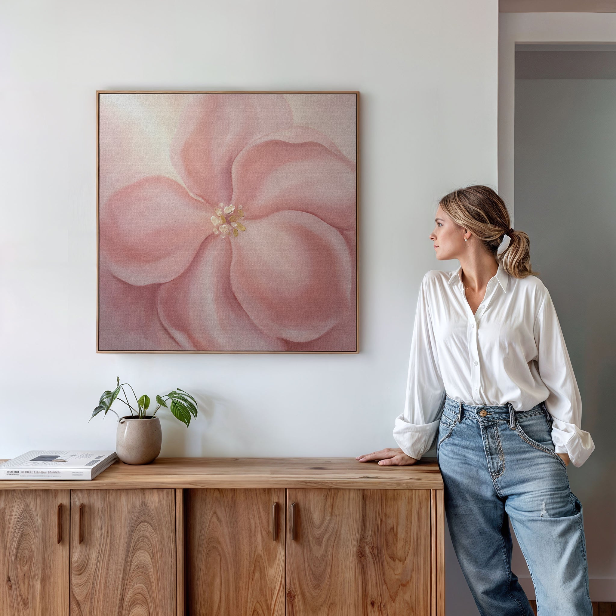 Petal Hush in Bloom – blush pink botanical canvas wall art print by Aspire Prints