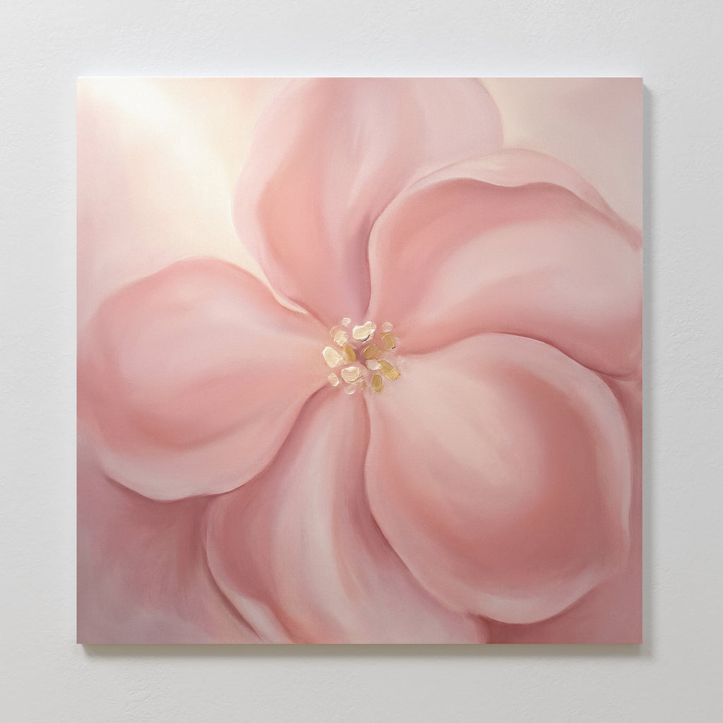Petal Hush in Bloom – blush pink botanical canvas wall art print by Aspire Prints