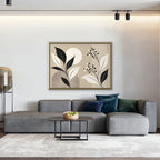 Boho Leaves and Moon Canvas Art - Horizontal – Gold Floating Frame in room setting