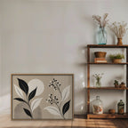 Boho Leaves and Moon Canvas Art - Horizontal – Oak Floating Frame in room setting