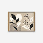 Boho Leaves and Moon Canvas Art - Horizontal – Oak Floating Frame on white background