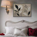 Boho Leaves and Moon Canvas Art - Horizontal – Silver Floating Frame in room setting