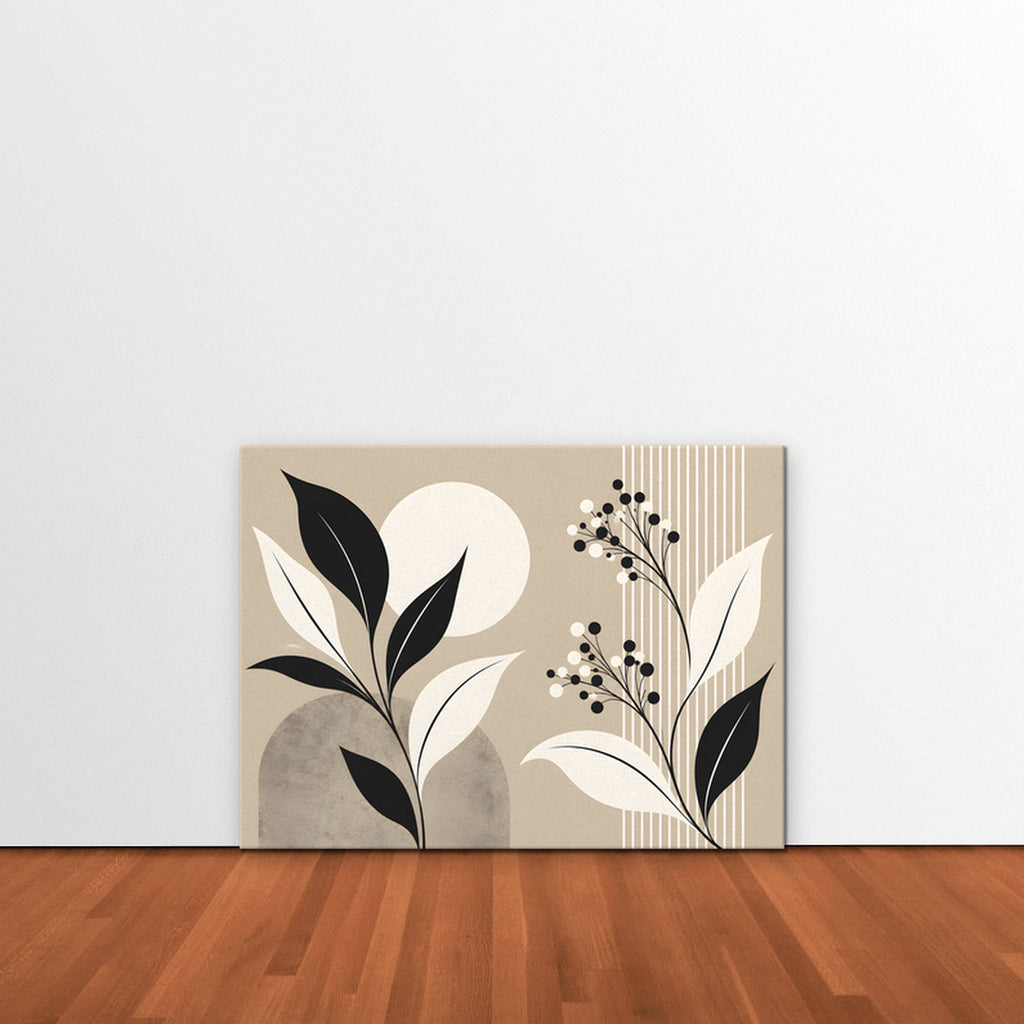Boho Leaves and Moon Canvas Art - Horizontal – Stretched Canvas Only in room setting