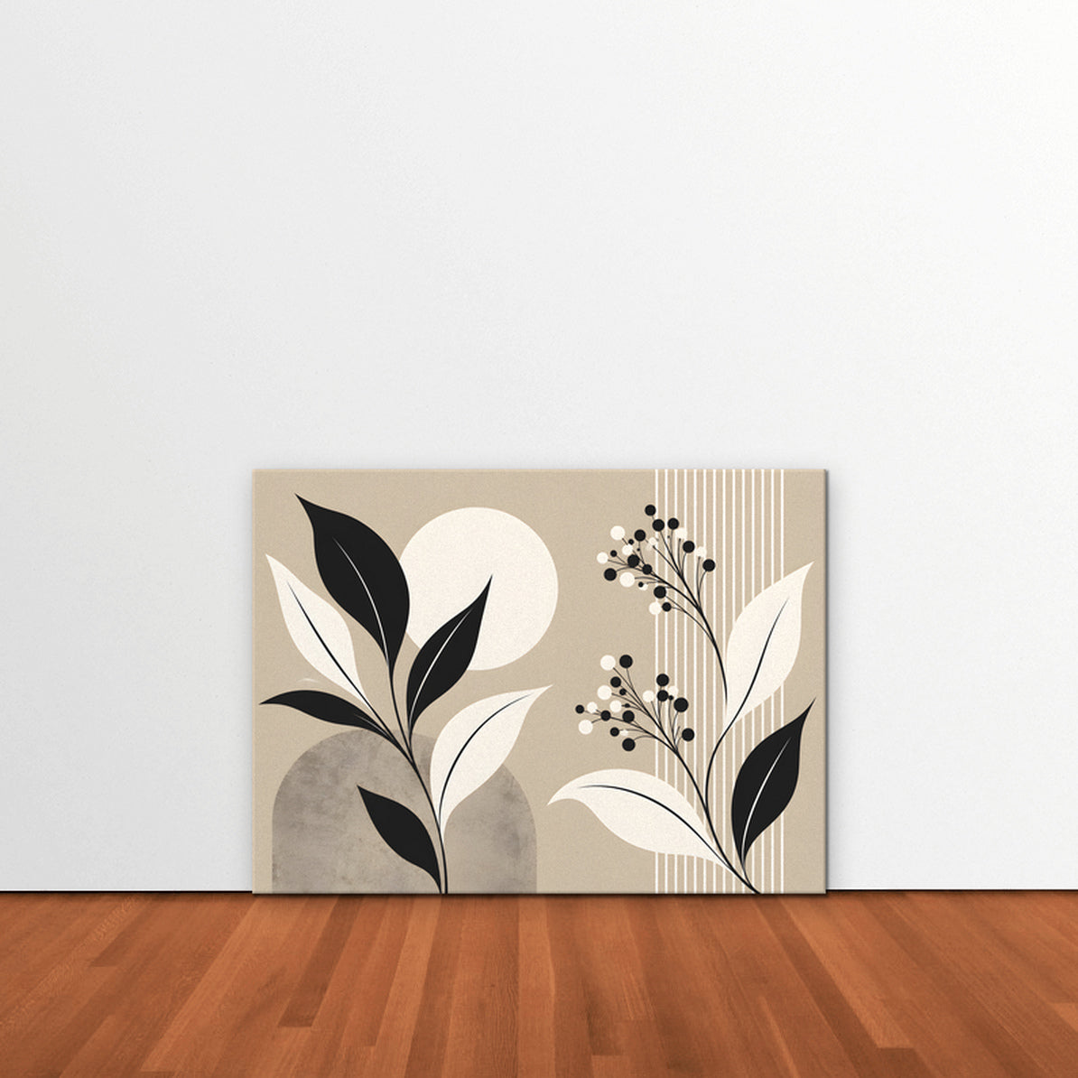 Boho Leaves and Moon Canvas Art - Horizontal – Stretched Canvas Only in room setting