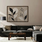 Boho Leaves and Moon Canvas Art - Horizontal – Walnut Floating Frame in room setting