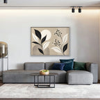 Boho Leaves and Moon Canvas Art - Horizontal – White Floating Frame in room setting