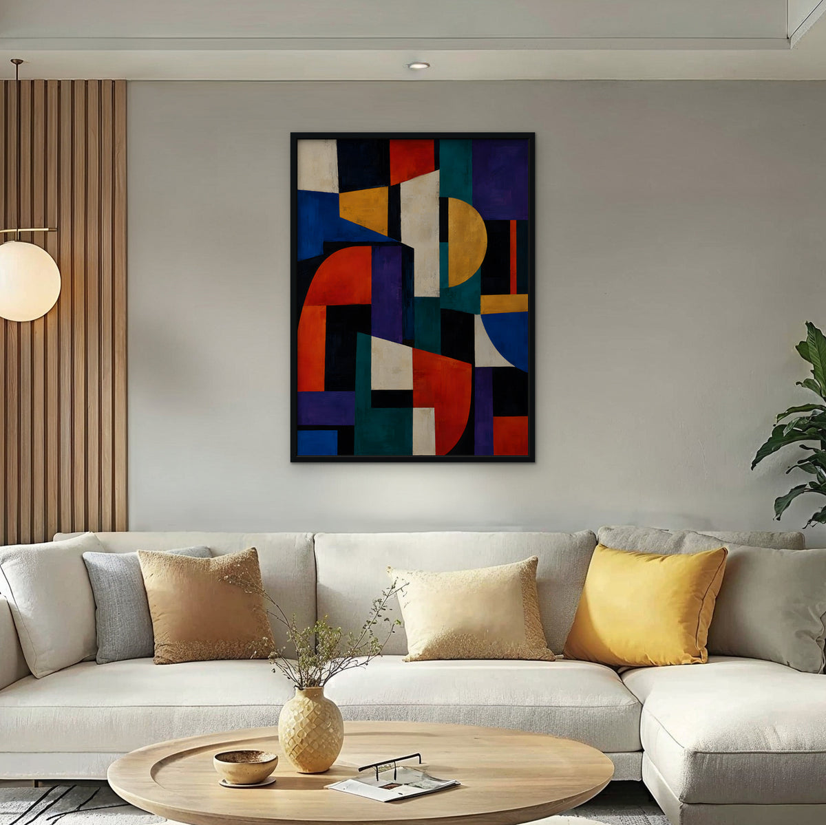 Bold Color Blocks Canvas Art - Vertical – Black Floating Frame in room setting