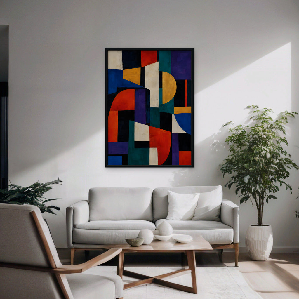Bold Color Blocks Canvas Art - Vertical – Black Floating Frame in room setting
