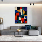 Bold Color Blocks Canvas Art - Vertical – Gold Floating Frame in room setting