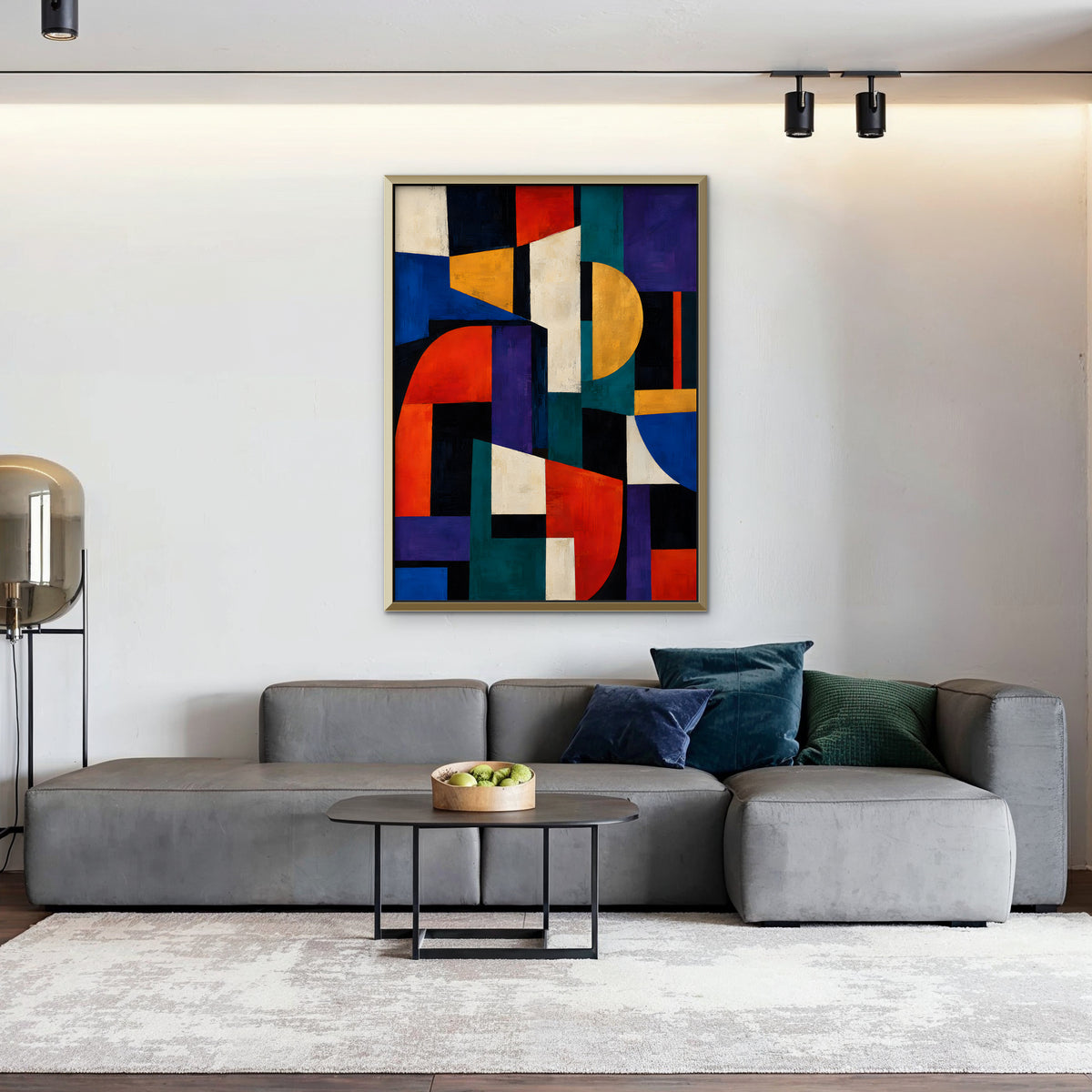 Bold Color Blocks Canvas Art - Vertical – Gold Floating Frame in room setting