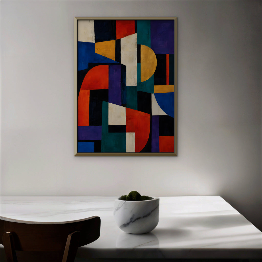 Bold Color Blocks Canvas Art - Vertical – Gold Floating Frame in room setting