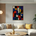 Bold Color Blocks Canvas Art - Vertical – Oak Floating Frame in room setting