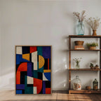 Bold Color Blocks Canvas Art - Vertical – Oak Floating Frame in room setting