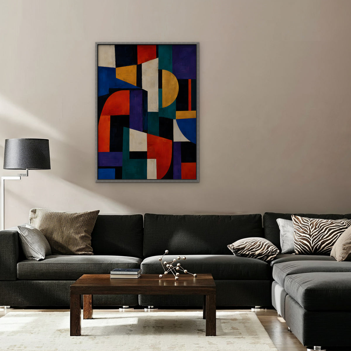 Bold Color Blocks Canvas Art - Vertical – Silver Floating Frame in room setting