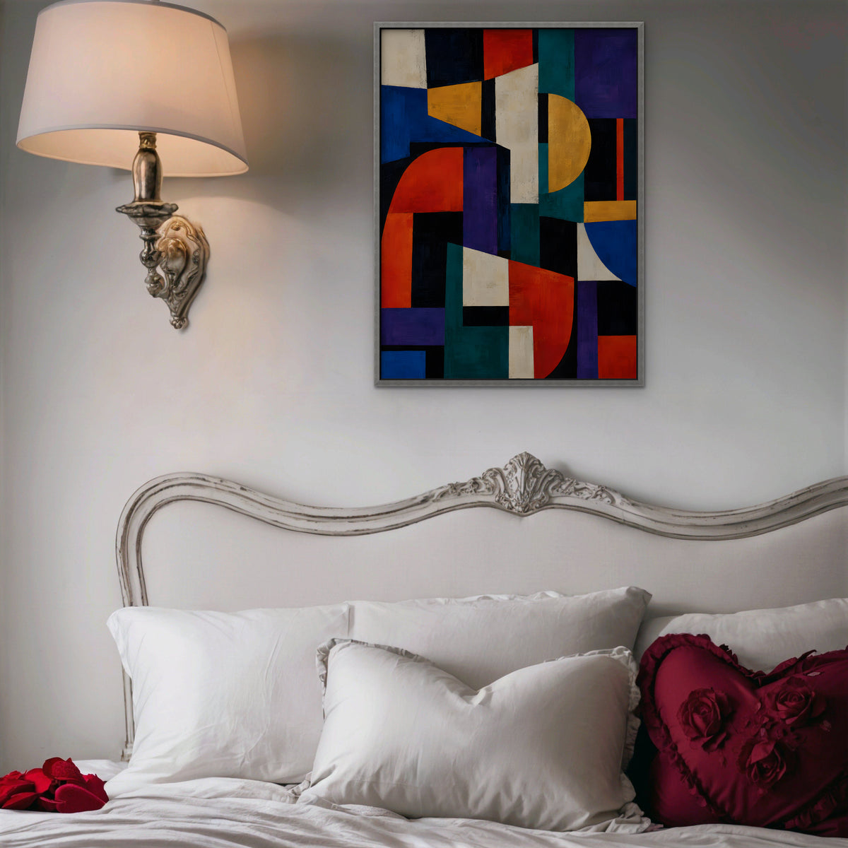 Bold Color Blocks Canvas Art - Vertical – Silver Floating Frame in room setting