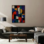 Bold Color Blocks Canvas Art - Vertical – Walnut Floating Frame in room setting