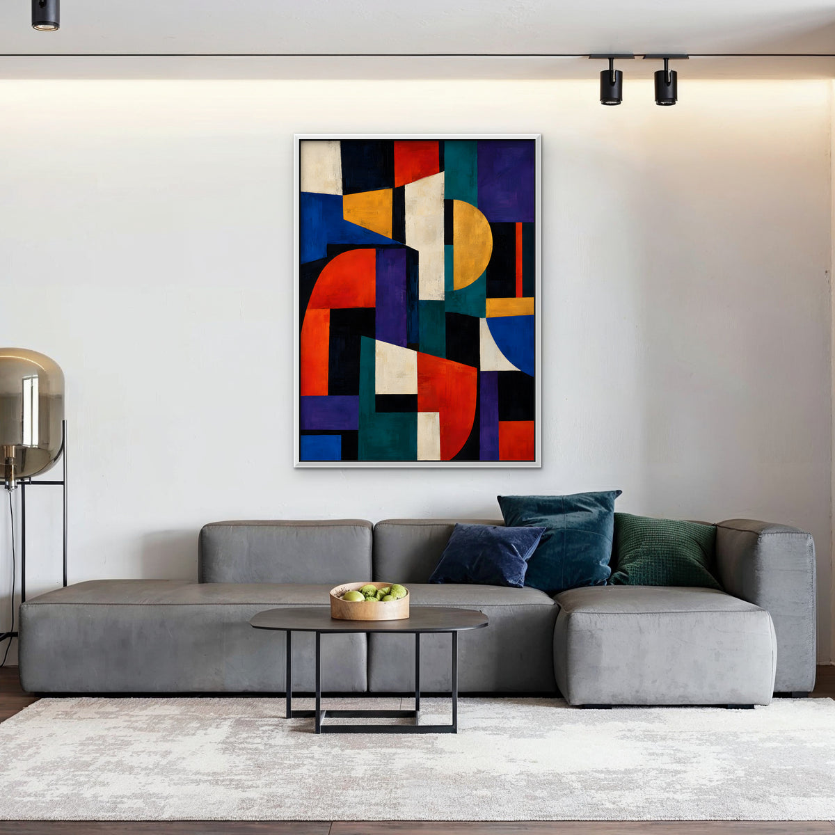 Bold Color Blocks Canvas Art - Vertical – White Floating Frame in room setting