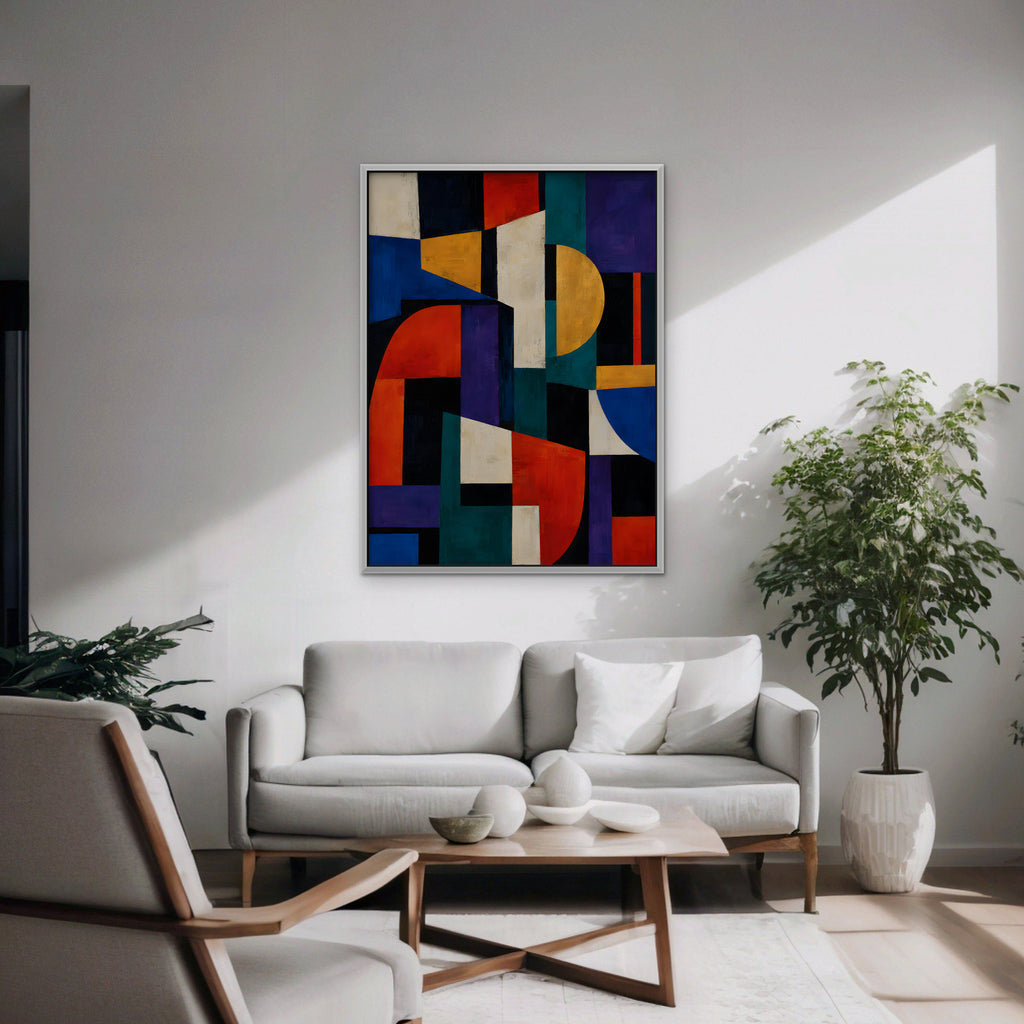 Bold Color Blocks Canvas Art - Vertical – White Floating Frame in room setting