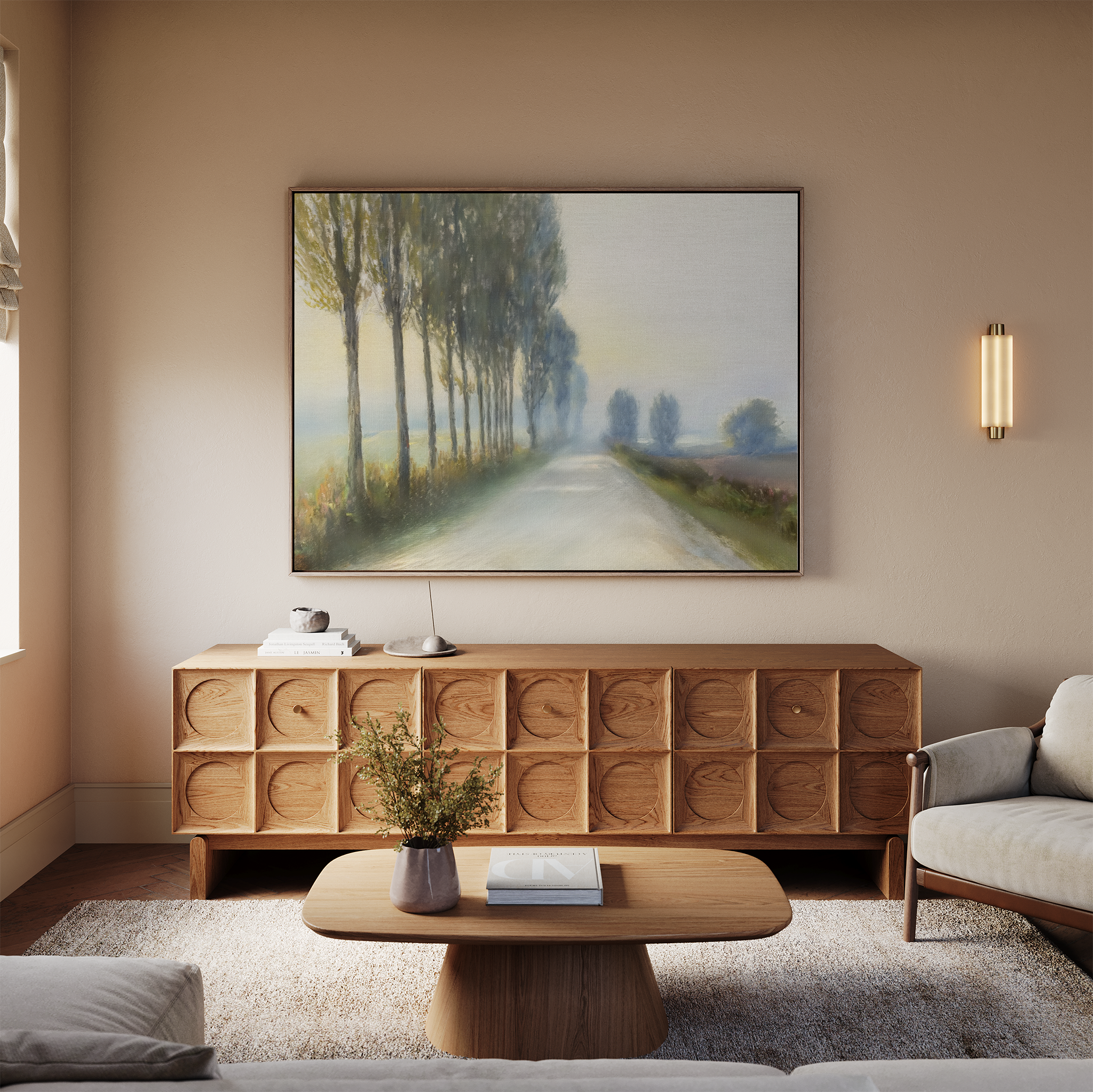 Whispering Pines at Daybreak – green vintage canvas wall art print by Aspire Prints