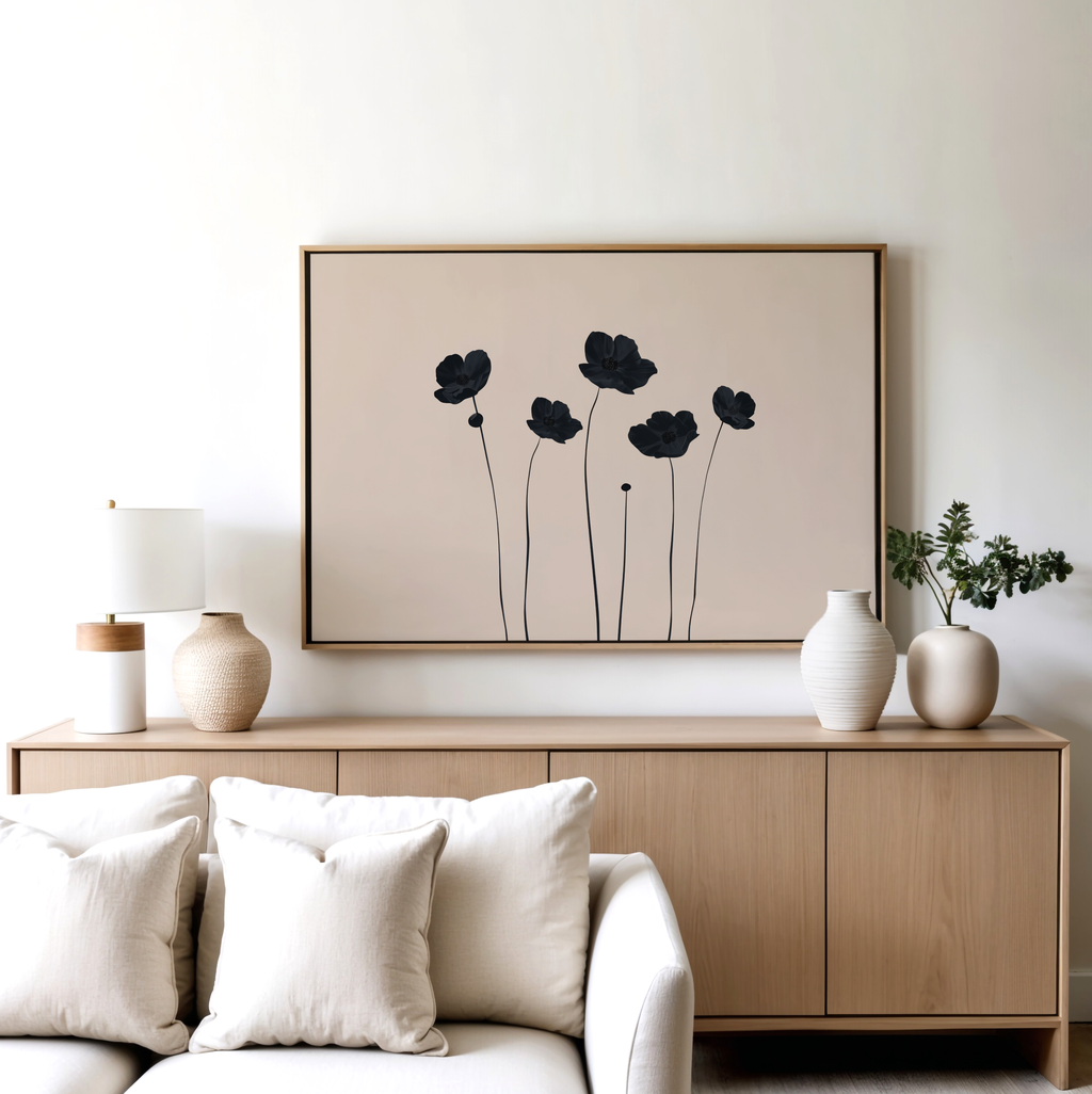 Whispers in Bloom – beige and white botanical canvas wall art print by Aspire Prints