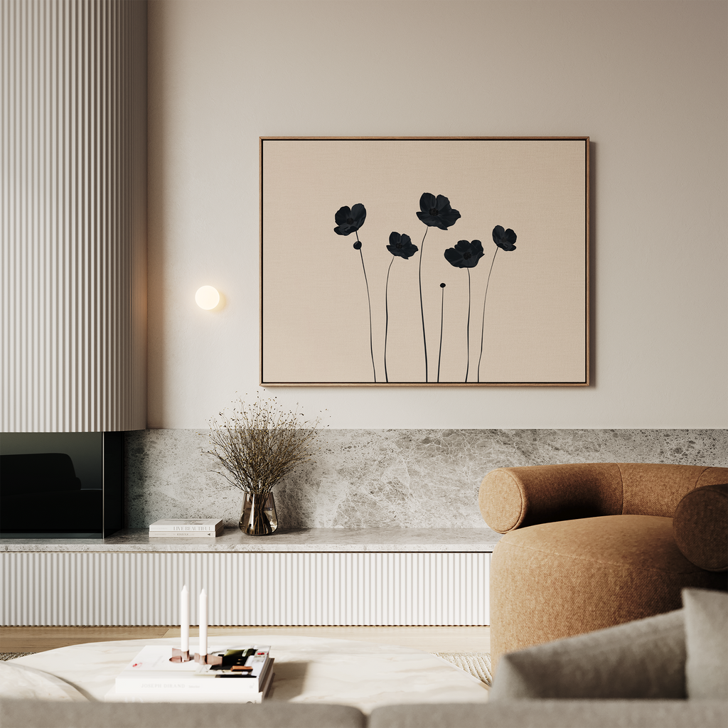Whispers in Bloom – beige and white botanical canvas wall art print by Aspire Prints