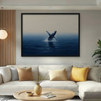 Breaching Whale Canvas Art - Horizontal – Black Floating Frame in room setting