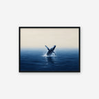 Breaching Whale Canvas Art - Horizontal – Black Floating Frame on white background