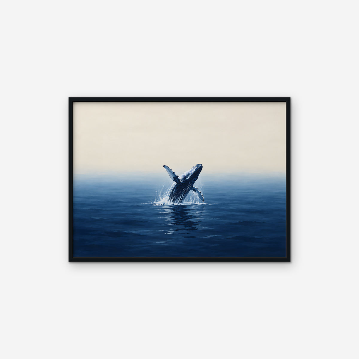 Breaching Whale Canvas Art - Horizontal – Black Floating Frame on white background