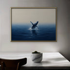Breaching Whale Canvas Art - Horizontal – Gold Floating Frame in room setting