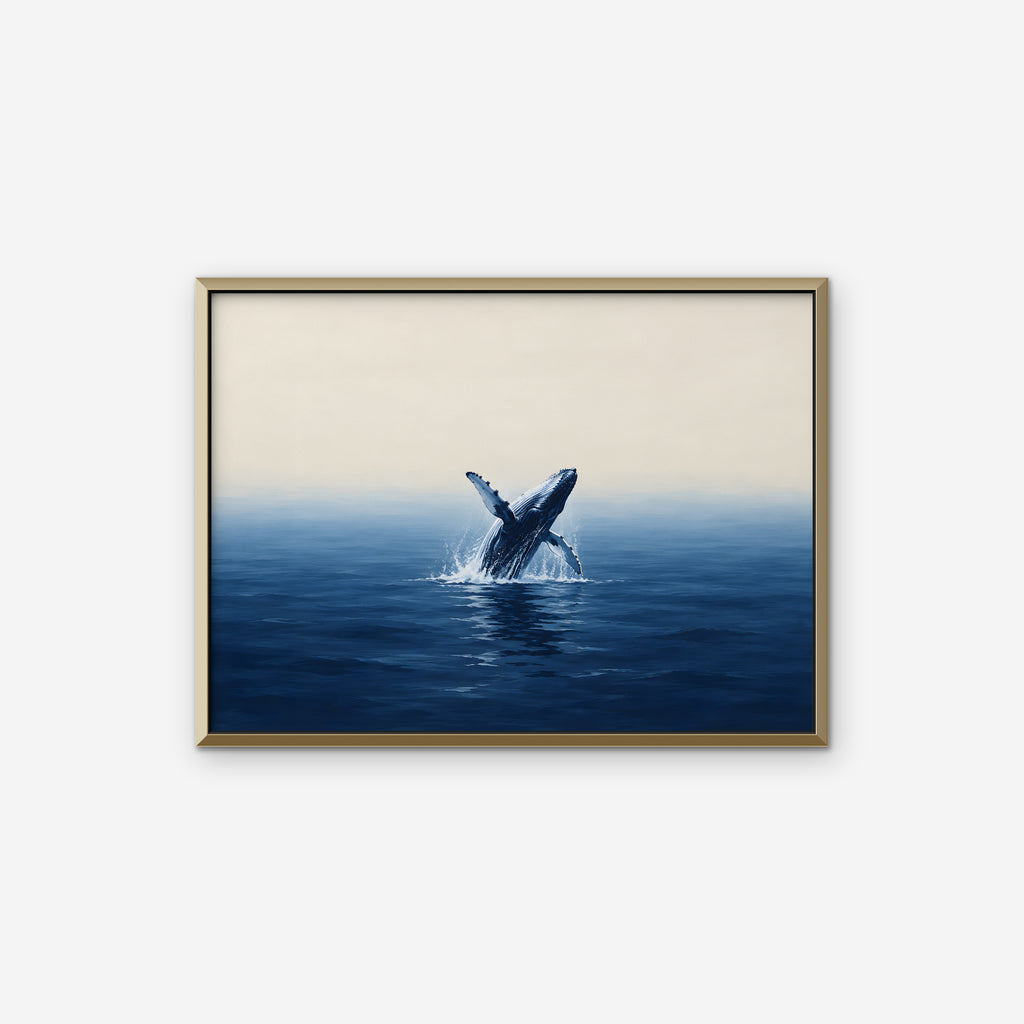 Breaching Whale Canvas Art - Horizontal – Gold Floating Frame on white background